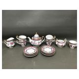Vtg Miniature Floral Pink Roses Tea Set 15 Pc