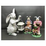 'fabric Mache' Bunny Couple+bunny Statue Light