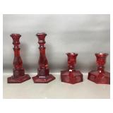 Fostoria Ruby Red Coin Glass Candlesticks, Set Of4