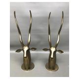 Vintage Brass Gazelle Or Antelope Head Sculptures