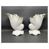 Belleek Scallop Vases, Set Of 2