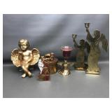 Vtg Brass Angel Candle Holders + More