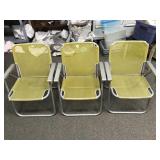 Vtg Yellow Mesh Metal Folding Lawn Chairs 3 Pc
