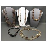 Impulse Boho Earrings, Chunky Wood Bead Necklace&