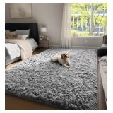 Ophanie Modern Grey Faux Fur Rug 4x6