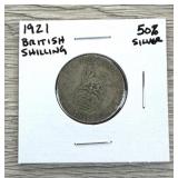 1921 British Shilling 50% Silver Coin