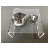 Sterling Silver Flower & Heart Brooch Pins