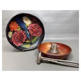 Vintage Wooden Nut Cracker Bowl & Handpainted Wood