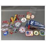 Vtg Embroidered Patches, Mini Pendants, Pins &