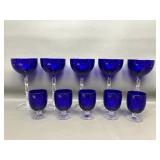 Vtg Blue Cobalt Wine Glasses & Mini Glasses