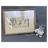 Possibly Antique Framed Snow Fight Print +