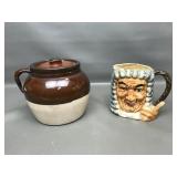Vintage Bean Pot Crock & Ceramic 'toby Jug'..