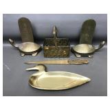 Vtg Brass Turtle Bookends, Basket & More!