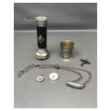 Antique Dome Flashlight, Collapsible Cup, Compass