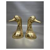 Vtg Brass Mallard Duck Head Bookends