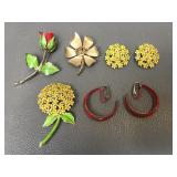 Signed Weiss Rhinestone Enamel Flower Brooch/clip