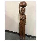 Xl Vtg Wooden Carved Ghana African Woman Sculpture
