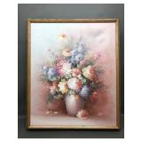 Vtg Signed Textured Floral Still Life Painting