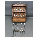 Vtg Souvenir Wooden Display & Spoon Collection