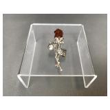 Vtg Sterling Silver Baltic Resin Rose Brooch Pin