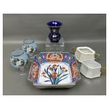 Omc Gilt Bowl, Painted Stemware & Bud Vase!