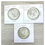 Lot of (3) Kennedy Half Dollars 90% Silver Coins
