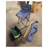 Lawn Chair, Snow Shovel & Garden Rake