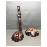 Vtg African Style Masks & Carved Wood Statue