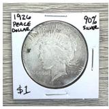 1926 Peace Dollar 90% Silver Coin