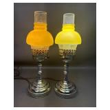 Vintage Yellow Satin Glass Hurricane Lamps
