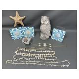 Vtg Shell Owl, Resin Shell Tiles, Starfish & More