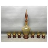 Mcm Amber Empoli Type Glass Decanter W Shot Glasse