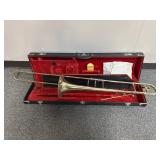 Vtg Medalist Brass Trombone In Case w stand