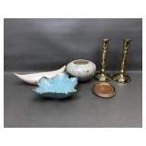Vintage Brass Cndlesticks, Ceramic Trinkets&