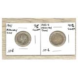 Lot of (2) Mercury Dimes 90% Silver Coins