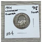 1954 Washington Quarter 90% Silver Coin