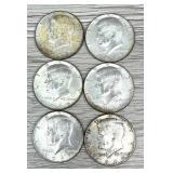 Lot of (6) 40% Silver Kennedy Half Dollars