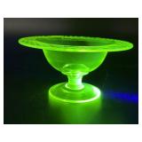 Vintage Uranium Glass Vasline Pedestal Bowl