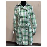 On 34th Green Plaid Double Breasted Trench Coat