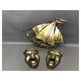 Vintage Brass Theatrical Masks Wall Decor