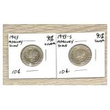 Lot of (2) Mercury Dimes 90% Silver Coins