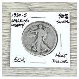 1920-S Walking Liberty 90% Silver Coin Half Dollar