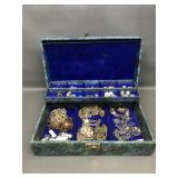 Vintage Patterned Jewelry Box W Costume Jewelry