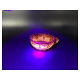 Le Smith Amberina Cadnium Glow Handled Bowl