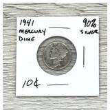 1941 Mercury Dime 90% Silver Coin