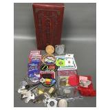 Vintage Leather Box With Patches, Keys, & Trinkets