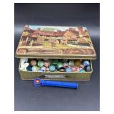 125+ Glass Marbles Some Maganese & Cadnium Glow