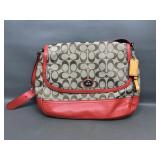 Coach Signature Canvas Flap Bag W Coral Red