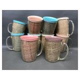 Mid-century Raffia Ware Thermal Coffee Mugs