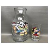 Vintage Disney Glass Juice Carafe & Glass
